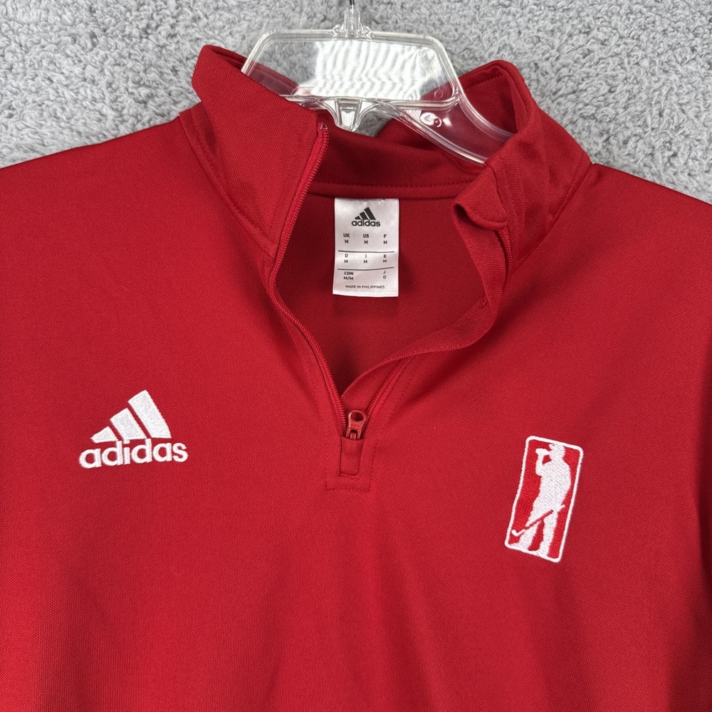Adidas Pullover Mens Medium Red Quarter Zip L/S Drinking Golfer Logo